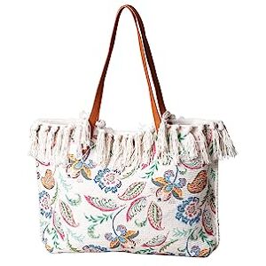 CORIOS Sac à Main Femmes Sacs Portés Épaule en Toile Sac Fourre Bohème Sac D'épaule avec Glands Grande Sac de Plage Ethnique Style Sacs Cabas Leicht Sac Hobo pour Voyage Plage Vacances Multicolore F - Publicité