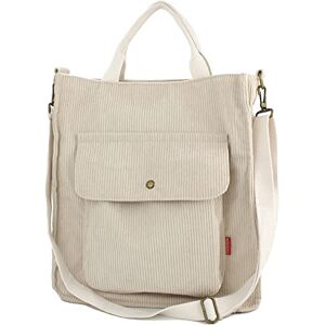 Right 20 Sac à Bandoulière en Velours Côtelé Dames Fille Lavable réutilisable Sac Transport Grand Sac à bandoulière Sac à Main Shopper pour école Travail Plage Voyage (Beige) - Publicité