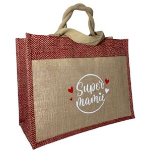 Creativ'Lamp A Chacun ses goûts et ses couleurs Sac Cabas en Toile de Jute   Sac de Plage   Sac De Course   Sac Fourre Tout   Tote Bag   2 Paires d’anses   Multiple poches et fermetures   Plage, Courses, Bureau (Super Mamie Rouge) - Publicité