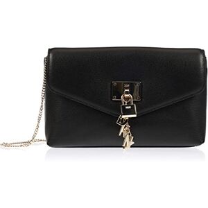 DKNY Elissa Envelope Pochette à Rabat Avant avec Sangle de chaîne en Cuir Galet, Crossbody Femme, Noir/doré, Taille Unique - Publicité