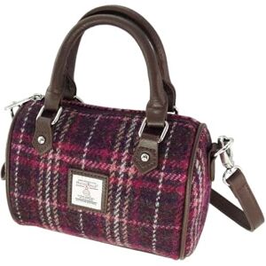 BRAW CLANS TARTANS Harris Tweed Mini sac de bowling en plusieurs tartans – 100 % laine, sangle réglable, fermeture éclair et poche intérieure – Tradition écossaise – Idéal pour homme et femme, Violet à carreaux, Sac de - Publicité