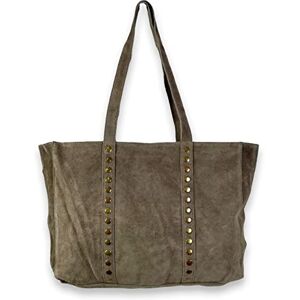 énvo Sac Shopper en daim pour femme, grande taille avec clous décoratifs, idéal pour l'université, fabriqué en Italie, Taupe - Publicité