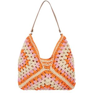 LA HUATE Sac à main en coton tissé décontracté pour l'été, la plage, sac à bandoulière fait à la main, 6797 Orange - Publicité