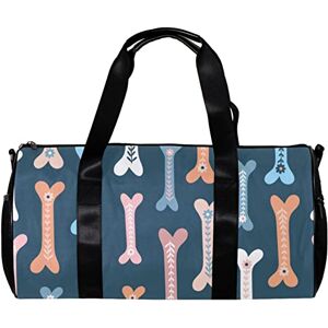 DJROW Sac de sport rond avec bandoulière amovible Motif os mignons pour chiens et fleurs Sac de nuit pour homme et femme, multicolore, 45x23x23cm/17.7x9x9in - Publicité