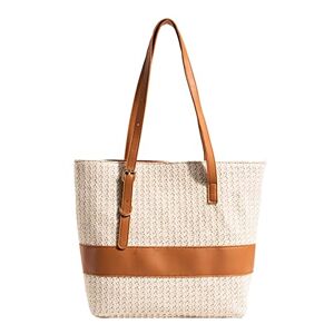 TIAASTAP Sac en osier tressé Sac de plage d'été Sac à main en paille Sac en paille pour femme Sac en raphia doux Avec bandoulière en cuir Pour la plage, les voyages, les courses, beige - Publicité