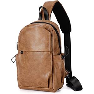 SEAFEW Sacoche Homme Bandouliere Sac Bandoulière Homme Sac de Poitrine Homme avec Port de Charge USB, Imperméable Sacs à dos porté travers Sling Bag Cross Body Bag pour Sport Voyager,G-Cuir marron - Publicité