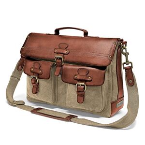 DRAKENSBERG Sac de Messager 'Milo' Sac à bandoulière et Porte-Documents avec Compartiment Ordinateur 15", DIN A4, Homme, Fait Main Durable, rétro, Toile, Cuir, 15L, Kaki-Beige, - Publicité