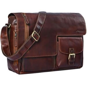 STILORD 'Mika' Sacoche Cuir Ordinateur 15.6 Vintage Sac à bandoulière pour Femme Homme Porte-Documents A4 Sac à l'épaule pour l'université et Travail, Couleur:Cognac Marron foncé - Publicité