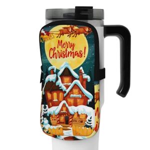 OUSIKA Pochette pour bouteille d'eau avec motif Père Noël dans un traîneau de renne Pochette à fermeture éclair pour homme et femme, Noir , M - Publicité