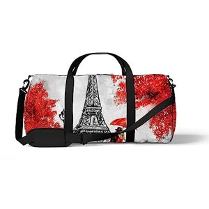 DreamBay Sac de sport fourre-tout vintage Paris Tour Eiffel Fleurs florales Peinture à l'huile Sac à dos Sac à bandoulière Sac de week-end Tote Fitness Sac fourre-tout, couleur 615, M taille, Sac de voyage - Publicité