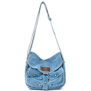 Syrads Denim Sac à bandoulière Style décontracté Léger Rétro Voyage Shopper Sac à main à bandoulière,Bleu clair - Publicité