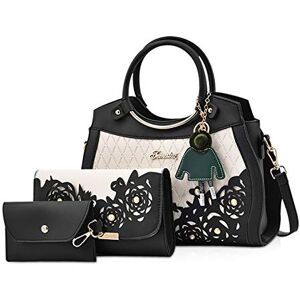 NICOLE & DORIS Sac Porté Main de 3 Pièces Sacs à Main pour Femmes+Portefeuille en Main+Porte Cartes Utilitaires Sac Cabas Sac à Bandoulière avec Pendentif Noir - Publicité