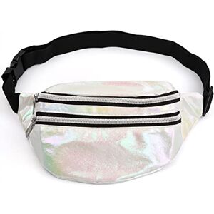 Laughhe Sac Banane Holographique, Sac de Taille Voyage Brillant Sac de Taille Holographique Ajustable étanche pour Voyage Randonnée Camping (Argent) - Publicité