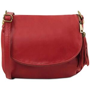 TUSCANY LEATHER TLBag Sac bandoulière besace en cuir souple avec pompon Rouge - Publicité