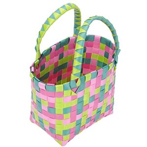 Cabilock Panier à provisions portable en plastique tissé tressé pour femme Sac à provisions Sac de plage Panier de pique-nique Panier de transport Fruits Avec poignée courte Vert - Publicité