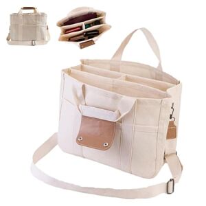 OKiio Sac fourre-Tout Moonelo Everything, Sac fourre-Tout en Toile avec Poches, Sac fourre-Tout Moonelo Everything, fourre-Tout Moonelo Everything (Beige) - Publicité