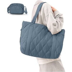 winspansy Grand Sac a Main Femme, Sac Shopper Rembourré Puffer Fourre-tout Cabas Ordinateur 15.6 Pouces Sac de Pour Les Cours the Tote Bag Sac en Tissu Plage Seau Bandoulière Avec Fermeture éclair Bleu paon - Publicité