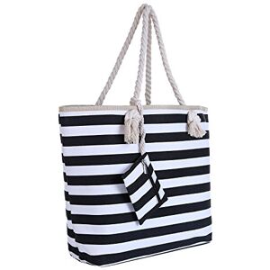 DonDon Sac de Plage Gros avec Fermeture à glissière 58 x 38 x 18 cm Style marinière à Rayures Noires et Blanches Beach Bag - Publicité