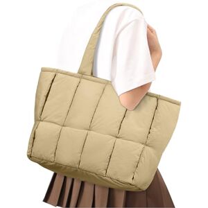 winspansy Sac a Main Femme，Sac de élégant Fourre-tout Matelassé uni Cabas Ordinateur 15.6 Pouces Pour L'école Les Cours Sac à Bandoulière Chaud Puffer Décontracté the Tote Bag Kaki - Publicité