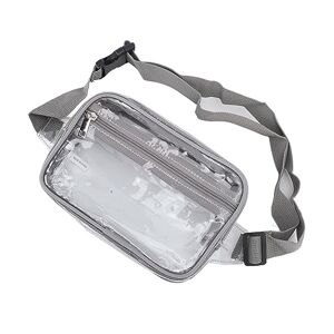 BROLEO Sac banane transparent, sac à bandoulière transparent, PVC, grande capacité, fermeture éclair étanche pour le sport en voyage, gris - Publicité