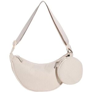 TIAASTAP Petit sac demi-lune en velours côtelé, couleur unie, sac banane en velours côtelé, sac à bandoulière pour femme, sac à bandoulière pour femme avec bandoulière réglable, Blanc B - Publicité