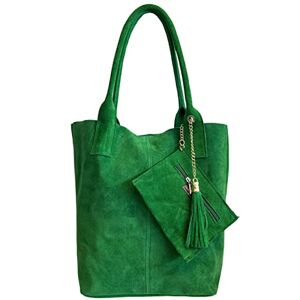 Modarno Sac shopper pour femme en daim véritable, avec étui à bijoux de la même couleur Sac à main Sac à bandoulière, vert émeraude - Publicité