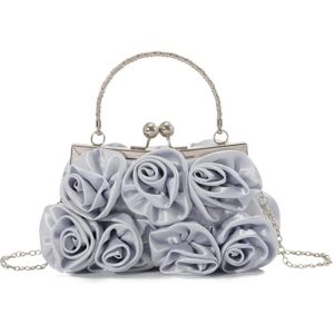 EVEOUT Élégant Pochette Clutches de soirée à fleurs pour Femme satin Sac bandoulière pour fête mariage Sac à main de mariée(Gris argenté) - Publicité