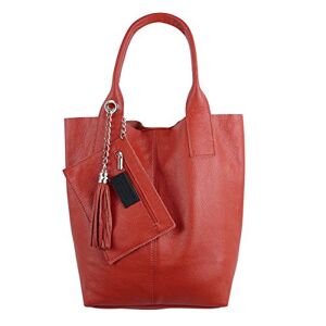 Freyday S03 Sac à main en cuir véritable pour femme avec sac à bijoux disponible dans de nombreuses couleurs Aspect métallique, rouge, L - Publicité