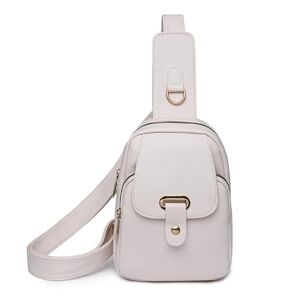 Jiqoe Sac banane en polyuréthane pour femme et fille Sac banane réglable Grande capacité, blanc, Blanc - Publicité