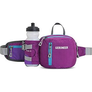 GERIINEER Sac Banane Homme Femme Ville De Sécurité pour Voyage Ou Outdoor Sport, Sacoche Banane de Sport Ceinture de Course avec Porte Bouteille (Violet) - Publicité