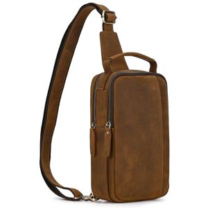 newsbirds Sling Bag 9332 Sac à bandoulière en cuir pour homme Sac banane Sac à dos Marron clair, 9332 marron clair - Publicité