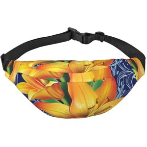 GIMMAV Sac banane pour homme et femme, sac banane pour course à pied, randonnée, sport, fleurs de lys orange et blanc, multicolore, One Size - Publicité