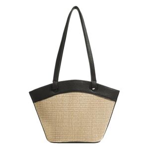 Starnearby Sac de Plage Femme Paille, Sac Cabas en Paille Femme, Tote Bag Sac à Main Tissé, Sac Porté épaule Femme élégant, Sac Fourre-tout Mode Vintage pour Voyage, Date et Vacances - Publicité