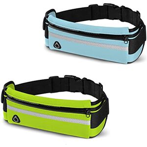 Sunyunday Ceinture de course pour femme et homme Ceinture porte argent et sac banane de course sac banane de randonnée support pour téléphone portable, argent et clés (bleu et vert) Lot de 2 - Publicité