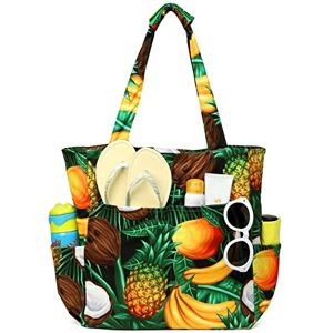 Kasgo Sac de Plage Femme, Imperméable 17,53L Grande Sac Cabas Hommes avec Fermeture Éclair & Multipoches Sac de Piscine Léger Pliable Unique pour Voyage Sport Achats, Fruits Tropicaux - Publicité