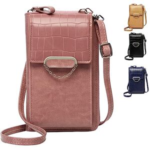 LOCCY Sac Téléphone Portable Femmes en Cuir PU Petit Sac à Bandoulière pour Téléphone Portable Pochette Portefeuille avec Fente pour Cartes convient aux téléphone de moins de 6,5" (Rose) - Publicité