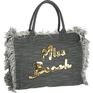 Miss Beach Sac de bain avec fermeture éclair, Sac de plage pour femme, pique-nique, des courses, en toile, 29 litres, XL, Noir - Publicité