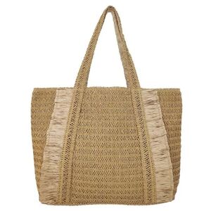 Starnearby Sac de Plage Femme Paille, Sac Cabas en Paille Femme, Tote Bag Sac à Main Tissé, Sac Porté épaule Femme élégant, Sac Fourre-tout Mode Vintage pour Voyage, Date et Vacances - Publicité