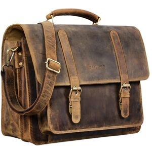 STILORD 'Andro' Sac Enseignant Homme Cuir Vintage Cartable de Professeur pour Classeur A4 PC Portable 14 Pouces Sac à Bandoulière en Cuir véritable, Couleur:Marron Moyen - Publicité