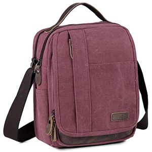 VASCHY Sacoche Homme Bandouliere, Sacoche Homme Sac à Main Unisex Rétro Résistant à L'eau en Toile et Cuir, Multi Poche Sac à Épaule Pochette Homme pour Ecole Voyage Affaires Vin Rouge - Publicité