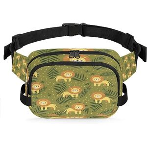 Yzrwebo Sac banane mignon motif lion de dessin animé pour femme et homme Motif feuilles à pois Sac à bandoulière tendance avec sangle réglable pour entraînement en plein air, voyage, course, randonnée, - Publicité