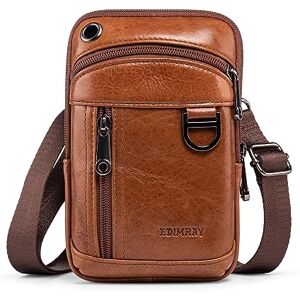 EDIMRAY Sac de Téléphone pour Hommes, Petite Mini Sacs à Bandoulière Homme Cuir Véritable pour Pochette Holster Portefeuille Vertical Sac de Taille de Téléphone Sac d'Epaule (Style A: Marron) - Publicité