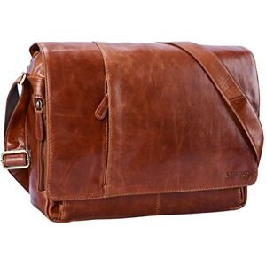 STILORD Vintage Sac Besace cuir sac à bandoulière pour ordinateurs portables 15.6 pouces sac d'affaires pour université travail en véritable cuir de buffle, Couleur:cognac brillant - Publicité