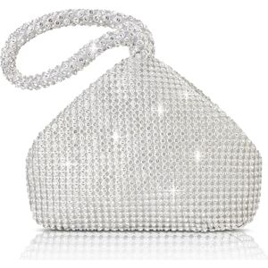 OSDUE Pochette Soirée, Sacs en Strass à la Main, Argent Diamant Sac Soirée en Brillant, Chic Et Elegant Sac à main, Sac de poignet Fourre-Tout, pour Ceremonie Mariage Parti Prom - Publicité