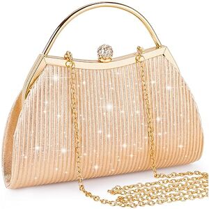 ISEYOU Pochette Femme, Pochettes et Clutches Femme, avec Détachable Chaîne en Or et Boucle en Strass Brillant, Grande Capacité Sac de Soirée pour Mariage, Fête, Boule (Champagne) - Publicité