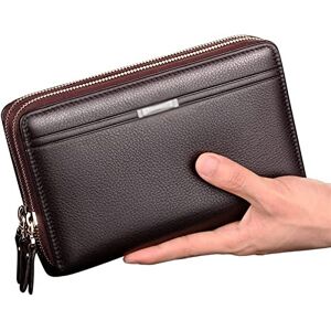 JIAQIWENCHUANG Hommes Pochette Longue Portefeuille Hommes en Cuir Double Fermeture éclair Affaires Sac à Main Noir Marron décontracté mâle Pratique Sac d'argent (Color : A, Size : One Size) - Publicité