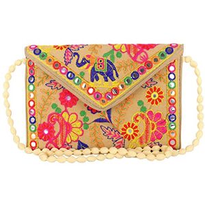 craft Trade Pochettes beiges pour femmes Mini sacs à bandoulière Rajasthani brodés à la main pour femmes comme cadeaux de mariage ou de fête - Publicité