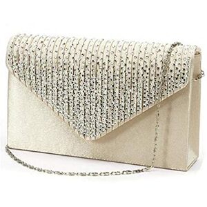 Générique Pochette Enveloppe Sac de Soirée en Paillettes Satin Pochette Mariage Soirée Sac à Main Bandouliere Chaine Diamant Bal Sac à Main (Beige) - Publicité