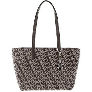 DKNY Bryant Medium Tote Bag in Coated Logo, Femme, Chino/Truffle, M - Publicité