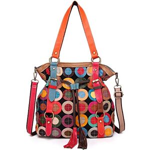 Segater Sac à bandoulière Multicolore pour Femme Sac à Main Véritable Sac à Main en Cuir Sac à poignée supérieure à épissure de Cercle coloré aléatoire Cartable à Pampilles Work Shopper - Publicité